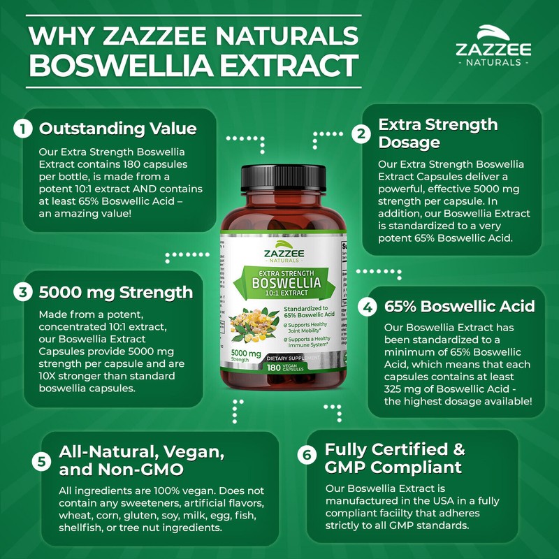 Zazzee Naturals Extra Strength Boswellia 10:1 Extract, 5000 mg Strength,