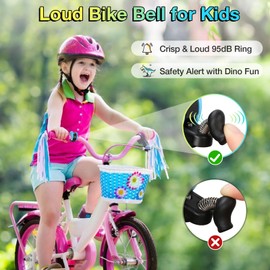 toptrek Bike Bell for Kids, 95dB Loud Aluminum Alloy Bicycle Bells,Waterproof Rustproof Dinosaur Bike Bells for Girls Boys fits 22.2-25.4mm Handlebars for Kids Bike Balance Scooter Tricycle (Blue)