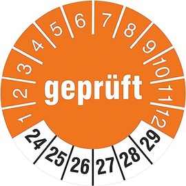 200 test labels with imprint, tested 30 mm, 2024-2029 test badges
