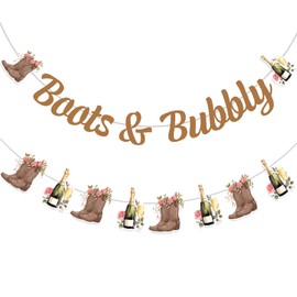 Boots and Bubbly Bridal Shower Decorations,- 2 PCS Boots & Champagne Banner Garland, Cowgirl Western Country Wedding Engagement Bachelorette Party Supplies