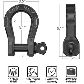 ALL-TOP D Ring Shackle (2 Pack) 3/4" Fully Forged with 7/8 Pin, 79500Lbs Break Strength & 9Ton Work Load, Impact Resistant by Extreme E-Coat