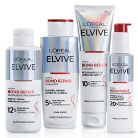 L'Oréal Paris Elvive Bond Repair Kit with Pre-Shampoo, Shampoo, Conditioner and Leave-in Serum, for Damaged Hair, Recreates the Internal Bonds of the Hair, With Citric Acid