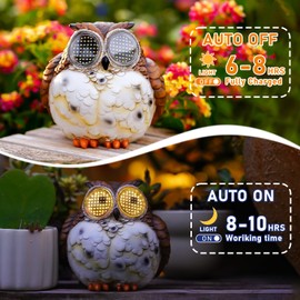 QeemTaco Solar Owl Lights Outdoor Garden Decor, Statue with Moving LED Eyes, IP65 Waterproof Resin Owl Figurine for Yard Patio, Unique Mother's Day Birthday Gifts for Women Mom, Porch Lawn Ornament