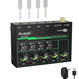 Aveek 4 Channel Mixer - Mini 4 Stereo Audio Mixer, Low-Noise for Precision Sub-Mixing,1/4" TRS Input/Output Ideal for Mics/Guitars/Bass/Stage - 3 x 4.4 x 1.3 inches
