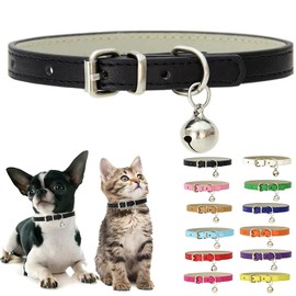 Black XXS Dog Collar with Bell, Soft Pu Leather Puppy Collars Adjustable Buckle for XS Extra Small Medium Tiny Male Boys Girls Pets Cats Kitten Teacup Yorkie XX-Small