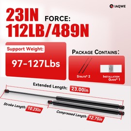 IAQWE C1615145 C1615146 23Inch 112Lbs/498N Gas Struts Shock Spring Lift Support for Tonneau Cover Heavy Duty RV Bed TV Cabinet Murphy Truck Bed Floor Hatch Storage Toolbox Lid Truck Topper, 2Pcs