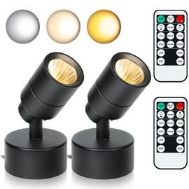 2 Pack LED Spotlights Indoor, 5W Plants Uplighting with Remote Control Dimmable & Timer, Uplights Indoor Floor Spot Lights for Picture, Artwork, Accent Stick on Wall Light with 5.9 FT Plug Cord