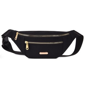 DAITET Fashionable Black Fanny Pack for Men&Women, Crossbody Waist Bag with Adjustable Belt, Large Capacity Bum Bag for Traveling Hiking Cycling Workout Casual(Black Gold Zipper)