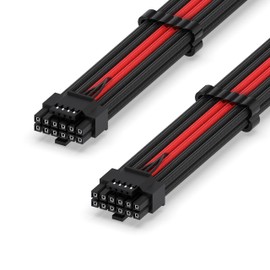 EZDIY-FAB 16AWG PCI-e 5.0 12VHPWR PSU Sleeved Cable, 600W 12+4 Pin Male to 12+4 Pin Male Cable for RTX 3090Ti/4070Ti/4080/4090.60cm/23.62in Black Red