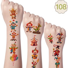 108 Pegatinas De Tatuajes Temporales De Payasos De Circo, Resistentes Al Agua, Para Adultos, Mujeres, Hombres, Manos, Muslos, Adolescentes, Profesores