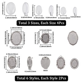 SUNNYCLUE 1 Box 12Pcs Brooch Making Kits Cabochon Brooch Setting Wedding Boutonniere Oval Cabochon Bezel Tray Brooch Pin Antique Silver Vintage Brooch Blanks for Jewellery Making DIY Craft Supplies