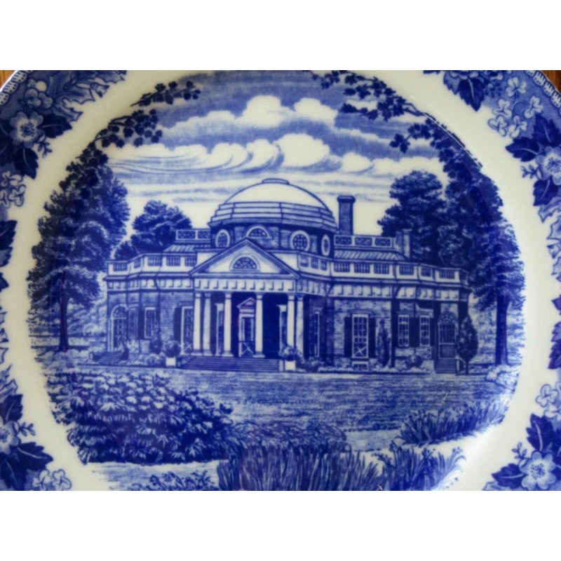 7" Blue & White MONTICELLO Souvenir Plate OLD ENGLISH STAFFORDSHIRE