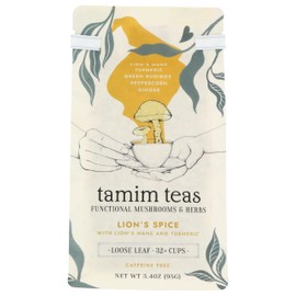 Tamim Teas Lion's Mane Mushroom Tea - Organic Lion's Main with Turmeric and Ginger - US Grown Organic Lion's Mane Mushroom - Caffeine Free Blend - 32 Loose Leaf cups