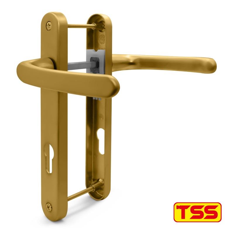 TSS Gold UPVC Door Handle Pair Set, Sprung, 92mm PZ
