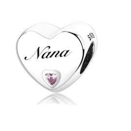 MsRosy New Women's S925 Sterling Silver Hearts Charms Moments For Bracelets and Necklaces Gift For All the Family and Friends (Nana charm)