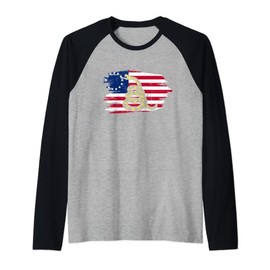 Don't Tread Patriot On Me Gadsden Snake Flag Raglan Baseball Tee