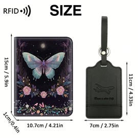 Passport Holder With Luggage Tag Set, Passport Cover With RFID Blocking, Multi-slot Passport Wallet, Waterproof Leather Travel Document Holder for Women Men, Retro Mushroom Pattern Passport Case,