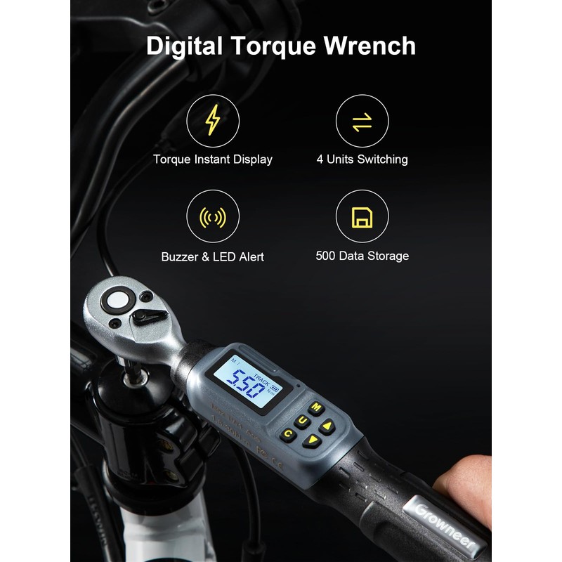GROWNEER Digital Torque Wrench, 1.1-22.1 Ft-lbs/1.5-30 Nm, 1/4'' Drive Inch