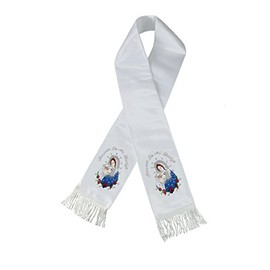 Satin Embroidered Christening Baptism Stole Scarf Sash Virgin Mary and Pope Santa Maria y Papa (Small (Newborn~2 Years), Silver with Spanish)