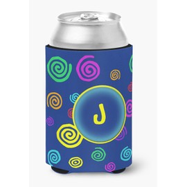 Letter J Initial Monogram - Blue Swirls Can or Bottle Beverage Insulator Hugger