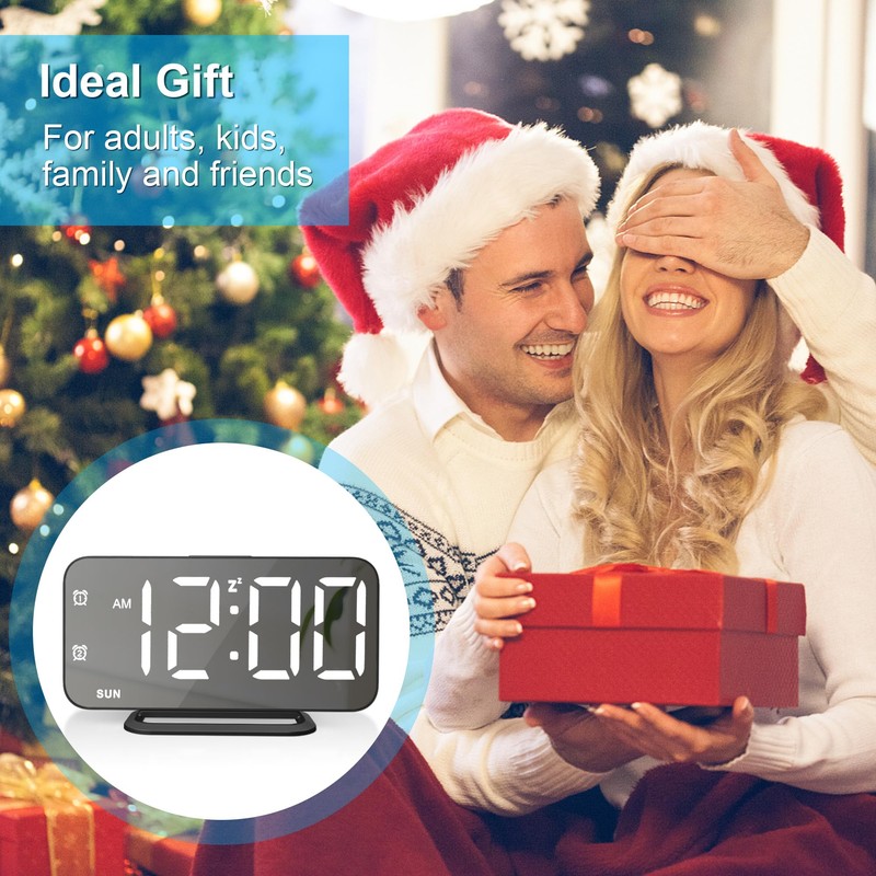 JALL Super Slim LED Digital Alarm Clock, Mirror Surface for