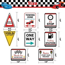 WERNNSAI Race Car Birthday Party Decorations - 10PCS Funny Car Party Signs Decorations for Boys Kids Racing Birthday Supplies Racing Cars Route 66 Sign for Birthday Anniversary Home Yard Wall Decor