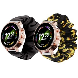 Compatible for Fossil Gen 6 Smartwatch Band, Giaogor Fabric Elastic Scrunchie Elastic Replacement Straps Compatible for Fossil Gen 6 42mm / 44mm Smartwatch (Black+Sunflower, 44mm Case-Man)
