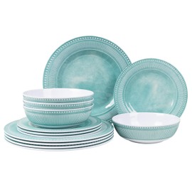 AELS Melamine Dinnerware Set of 12 Pcs, Dinner Dishes Set for Indoor and Outdoor Use, Melamine Plates and Bowls Set for 4, Dishwasher Safe, Lightweight Unbreakable, BPA Free, Green