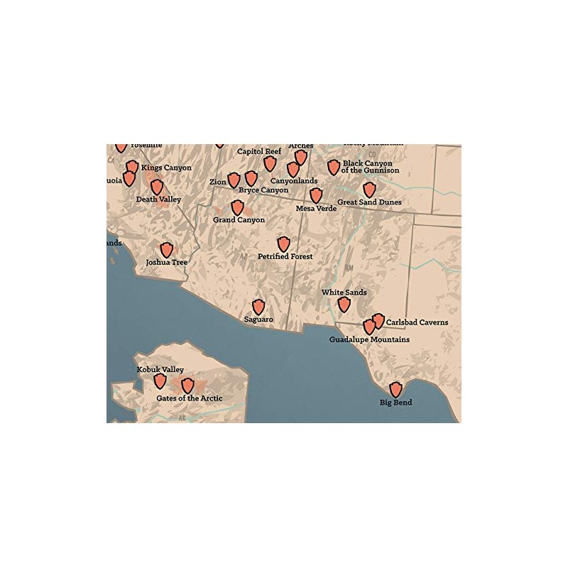 US National Parks Checklist Map 11x14 Print (Tan & Slate