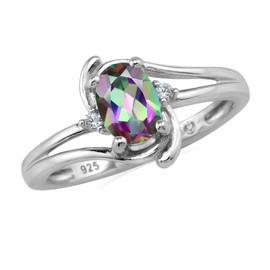 Silvershake 7X5mm Oval Shape Mystic Fire Topaz 925 Sterling Silver Engagement Ring Size 5