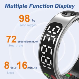 Yeforu Smart Ring Health Tracker Screen Display Fitness Ring Sleep Heart Rate Tracking Exercise with Calories Steps Counter Smart Rings for Android iOS Phones