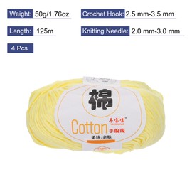 Rebower Cotton Yarn,100% Cotton Soft Knitting Yarn [for Hand DIY Bag Cushion Crocheting Knitting Project Home Decor] -4 Packages of 200g/7.05oz(Per Skein 50g/137yards)/Light Yellow