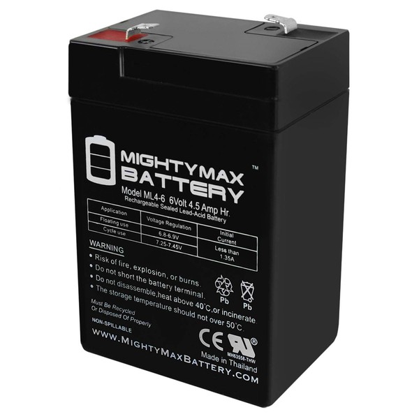 ML4-6 - 6V 4.5AH Battery Replaces DG6-5, CFM6V4.6, ELB-06042, GP645, LCR6V4P, PE6V4F