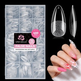 UNA GELLA Gel Nail Tips Almond Shape Medium Pre-etched 450PCS 15 Sizes