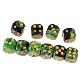 Yiotfandoll 10PCS Polyhedral D6 Dice 16mm Acrylic Dice Game Dice for RPG MTG DND (Green Black)