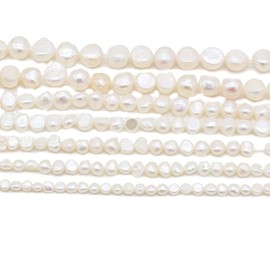 2 Strands Natural Pearl, Natural Freshwater Cultured Pearls 7-8 mm Beads Punch Loose Beads for DIY Jewelry Making Necklace Bracelet Women White 14 Inches