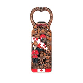 Canada Souvenir Bottle Opener, Heavy-Duty Metal Barware with 3D Icons - Featuring Hockey Player, RCMP Mountie, Totem Pole & CN Tower - Perfect Canadian-Themed Gift (Bronze)