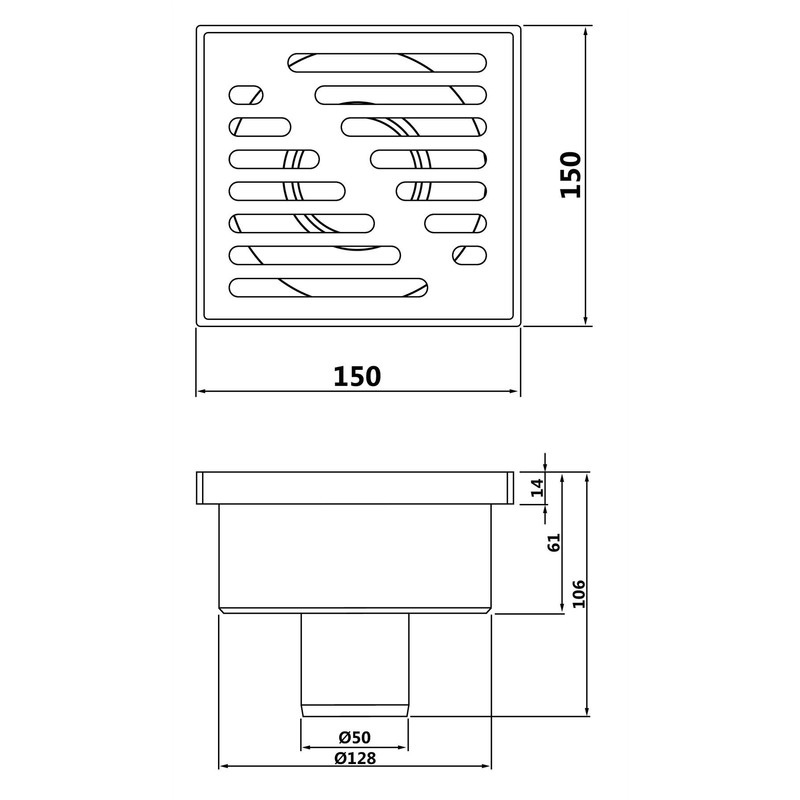 Bottom Outlet Stainless Steel Grid 150x150mm Floor Ground Waste Drain