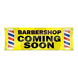 BARBERSHOP Coming Soon Banner (1ft X 3ft) Yellow Barber Vinyl Display Hair Salon Poster Lounge Open Sign