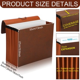 PerKoop 10 Pcs Expanding File Folder with Flap 7 Inch Expansion Expanding File Wallet with Elastic Cord Closure Letter Size Heavy Duty Document Organizer, 10 Slots, Brown