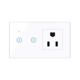 Mingzhe Toma de pared inteligente Wi-Fi de 95-250 V con interruptor de luz táctil de 1 unidad Control remoto de aplicación Smart Life, control de voz, control táctil con toma