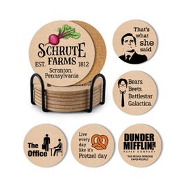 PWHINGN Funny The Office Coasters for Drinks - The Office Merchandise Coasters Set of 6 with Holder, The Office TV Show Gifts for Coffee Table, The Office Gifts for Man Women Fans