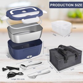Carsolt Electric Lunch Box Food Heater - 3 in 1 Portable Leakproof Heated Lunch Box for Car/Home/Adults with 1.5L Removable 304 Stainless Steel Container, Max 80W, 12V/24V/110V (DarkBlue)