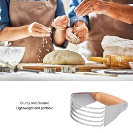 BOLORAMO Pastry Blender, Made of 5 Stainless Steel Blades Dough Blender Easy to Clean and Use for Various Hand Sizes(Wood Color, Blue)