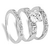 Sterling Silver Simulated Princess Cut Engagement Ring Wedding Band 3