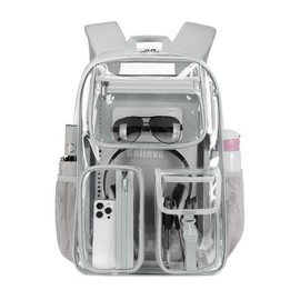 Cusangel Heavy Duty Clear Backpack Clear BookBag,Stadium backpack 16 x11 x5inch TPU Large Capacity See Through Backpack for Sport Events,Travel (Grey)