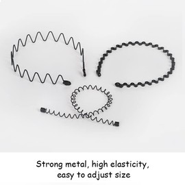 Metal Hair Band Wavy Headbands for Men Women Black Metal Hairband Spring Wavy Hair Hoop Band Sports Headbands for Boys Men 3 Pack Unisex Hair Band Metal Headband Head Bands for Women's Hair Non Slip