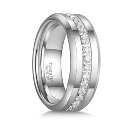 Greenpod 8mm Tungsten Carbide Rings for Men Silver Cubic Zirconia Eternity Wedding Band High Polish Comfort Fit Size 10.5