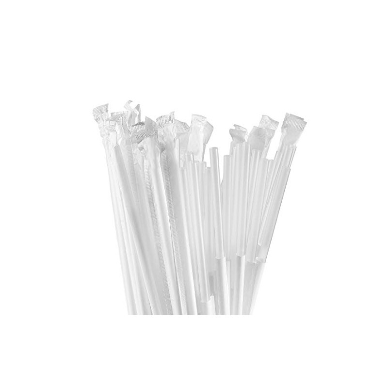 Disposable Plastic Drinking Straws - Individually Paper Wrapped (Clear, 500)