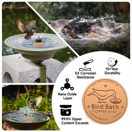 IJEUH 2pcs Bird Bath Copper Disk, 0.8mm Reinforced 99.99% Pure Copper Cleaning Disk with Triple-Point Support for Physical Safe Clean Water All-Season, Universal Fit for Outdoor Birdbaths, Bowl